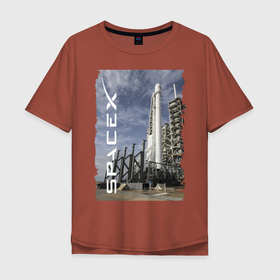 Мужская футболка хлопок Oversize с принтом Space X, космодром в Новосибирске, 100% хлопок | свободный крой, круглый ворот, “спинка” длиннее передней части | cloud | cosmodrome | elon musk | rocket | sky | space x | илон маск | космодром | небо | облако | ракета