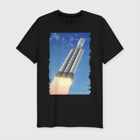 Мужская футболка хлопок Slim с принтом Cтарт ракеты Space X в Тюмени, 92% хлопок, 8% лайкра | приталенный силуэт, круглый вырез ворота, длина до линии бедра, короткий рукав | Тематика изображения на принте: cloud | cosmos | flight | revolution | sky | space x | космос | небо | облака | революция