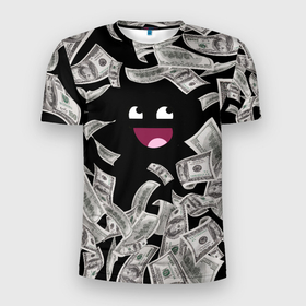 Мужская футболка 3D спортивная с принтом Деньги и купюры смайл в Новосибирске, 100% полиэстер с улучшенными характеристиками | приталенный силуэт, круглая горловина, широкие плечи, сужается к линии бедра | богатый | деньги | доллары | купюры | мажор