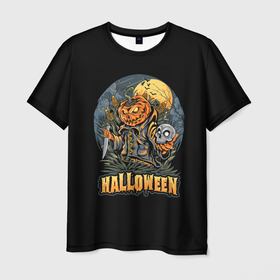 Мужская футболка 3D с принтом HALLOWEEN в Новосибирске, 100% полиэфир | прямой крой, круглый вырез горловины, длина до линии бедер | halloween | holiday | pumpkin | samayn | vampire | zombie | вампир | ведьма | вечеринка | день всех святых | зомби | карнавал | маскарад | мертвец | оборотень | привидение | самайн | светильник джека | страшный джек | труп