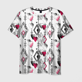 Мужская футболка 3D с принтом Абстрактный современный узор  в Санкт-Петербурге, 100% полиэфир | прямой крой, круглый вырез горловины, длина до линии бедер | абстрактный | ажурный | бабочки | винтажный | красное сердце | лоскуты | любовь | пэчворк | ретро | сердце | современный | черный и белый