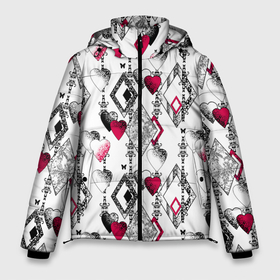 Мужская зимняя куртка 3D с принтом Абстрактный современный узор в Новосибирске, верх — 100% полиэстер; подкладка — 100% полиэстер; утеплитель — 100% полиэстер | длина ниже бедра, свободный силуэт Оверсайз. Есть воротник-стойка, отстегивающийся капюшон и ветрозащитная планка. 

Боковые карманы с листочкой на кнопках и внутренний карман на молнии. | Тематика изображения на принте: абстрактный | ажурный | бабочки | винтажный | красное сердце | лоскуты | любовь | пэчворк | ретро | сердце | современный | черный и белый