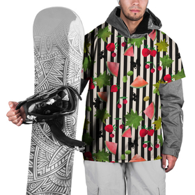Накидка на куртку 3D с принтом Ягодно-арбузный микс  в Новосибирске, 100% полиэстер |  | Тематика изображения на принте: акварель | арбузы | бабочки | вишня | клубника | полосатый | фрукты | черно белые полосы | черные полосы | ягоды