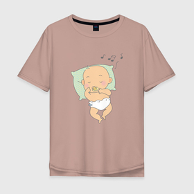Мужская футболка хлопок Oversize с принтом сладкий сон в Екатеринбурге, 100% хлопок | свободный крой, круглый ворот, “спинка” длиннее передней части | колыбельная | люлька | младенец | памперс | подушка | постель | ребёнок | сон