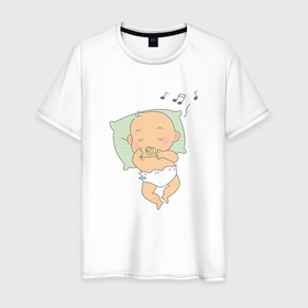 Мужская футболка хлопок с принтом сладкий сон , 100% хлопок | прямой крой, круглый вырез горловины, длина до линии бедер, слегка спущенное плечо. | колыбельная | люлька | младенец | памперс | подушка | постель | ребёнок | сон