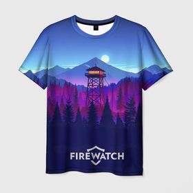 Мужская футболка 3D с принтом Purplewatch , 100% полиэфир | прямой крой, круглый вырез горловины, длина до линии бедер | firewatch | gamers | games | вышка | иллюстрация | лес