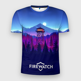 Мужская футболка 3D спортивная с принтом Purplewatch в Курске, 100% полиэстер с улучшенными характеристиками | приталенный силуэт, круглая горловина, широкие плечи, сужается к линии бедра | firewatch | gamers | games | вышка | иллюстрация | лес