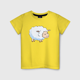 Детская футболка хлопок с принтом Белая овечка , 100% хлопок | круглый вырез горловины, полуприлегающий силуэт, длина до линии бедер | Тематика изображения на принте: животное | милая | милая овечка | милое животное | облачная овечка | овечка
