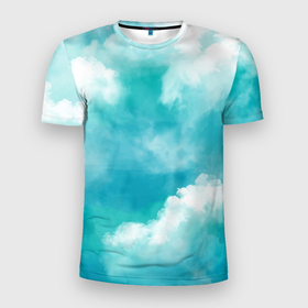 Мужская футболка 3D спортивная с принтом Голубое Небо | Blue Sky (Z) в Екатеринбурге, 100% полиэстер с улучшенными характеристиками | приталенный силуэт, круглая горловина, широкие плечи, сужается к линии бедра | blue | blue sky | clouds | firmament | heaven | голубая | голубое небо | небеса | облака | облако
