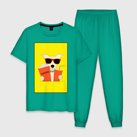 Мужская пижама хлопок с принтом Пес кинофил в Екатеринбурге, 100% хлопок | брюки и футболка прямого кроя, без карманов, на брюках мягкая резинка на поясе и по низу штанин
 | кино | киноман | киносеанс | кинотеатр | кинофил | пес | собака