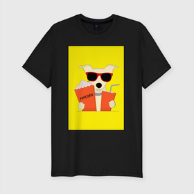 Мужская футболка хлопок Slim с принтом Пес кинофил в Екатеринбурге, 92% хлопок, 8% лайкра | приталенный силуэт, круглый вырез ворота, длина до линии бедра, короткий рукав | кино | киноман | киносеанс | кинотеатр | кинофил | пес | собака
