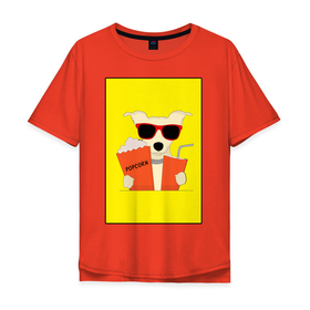Мужская футболка хлопок Oversize с принтом Пес кинофил в Екатеринбурге, 100% хлопок | свободный крой, круглый ворот, “спинка” длиннее передней части | кино | киноман | киносеанс | кинотеатр | кинофил | пес | собака