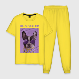 Мужская пижама хлопок с принтом Hug Dealer.Дилер объятий в Курске, 100% хлопок | брюки и футболка прямого кроя, без карманов, на брюках мягкая резинка на поясе и по низу штанин
 | dealer | hug | hug dealer | дилер | дилер объятий | собака | французский бульдог