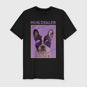 Мужская футболка хлопок Slim с принтом Hug Dealer.Дилер объятий в Петрозаводске, 92% хлопок, 8% лайкра | приталенный силуэт, круглый вырез ворота, длина до линии бедра, короткий рукав | dealer | hug | hug dealer | дилер | дилер объятий | собака | французский бульдог