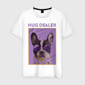 Мужская футболка хлопок с принтом Hug Dealer.Дилер объятий в Тюмени, 100% хлопок | прямой крой, круглый вырез горловины, длина до линии бедер, слегка спущенное плечо. | dealer | hug | hug dealer | дилер | дилер объятий | собака | французский бульдог