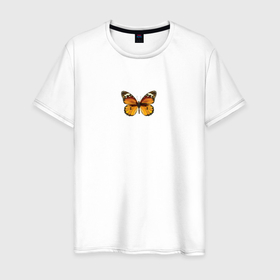 Мужская футболка хлопок с принтом Бабочка в Тюмени, 100% хлопок | прямой крой, круглый вырез горловины, длина до линии бедер, слегка спущенное плечо. | butterfly | бабочка | крылья | минимализм | насекомые