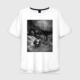 Мужская футболка хлопок Oversize с принтом Левиафан морское чудовище Leviathan в Белгороде, 100% хлопок | свободный крой, круглый ворот, “спинка” длиннее передней части | leviathan | sea monster | гравюра | левиафан | морское чудовище | чудище