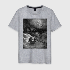 Мужская футболка хлопок с принтом Левиафан морское чудовище Leviathan в Тюмени, 100% хлопок | прямой крой, круглый вырез горловины, длина до линии бедер, слегка спущенное плечо. | leviathan | sea monster | гравюра | левиафан | морское чудовище | чудище