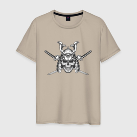 Мужская футболка хлопок с принтом Самурай в Тюмени, 100% хлопок | прямой крой, круглый вырез горловины, длина до линии бедер, слегка спущенное плечо. | катана | меч | череп | шлем | якуздза | япония