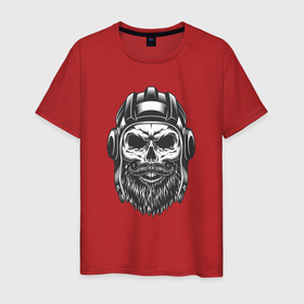 Мужская футболка хлопок с принтом Танкист   в Белгороде, 100% хлопок | прямой крой, круглый вырез горловины, длина до линии бедер, слегка спущенное плечо. | борода | заряжающий | наводчик | танкист | череп | шлемофон