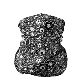 Бандана-труба 3D с принтом Кружевной черно белый узор в Белгороде, 100% полиэстер, ткань с особыми свойствами — Activecool | плотность 150‒180 г/м2; хорошо тянется, но сохраняет форму | ажурный | ажурный узор | бумажные цветы | детский | женский | завитушки | кружевной узор | цветочное кружево | цветы