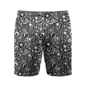 Мужские шорты спортивные с принтом Кружевной черно белый узор в Петрозаводске,  |  | ажурный | ажурный узор | бумажные цветы | детский | женский | завитушки | кружевной узор | цветочное кружево | цветы