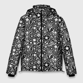 Мужская зимняя куртка 3D с принтом Кружевной черно белый узор в Новосибирске, верх — 100% полиэстер; подкладка — 100% полиэстер; утеплитель — 100% полиэстер | длина ниже бедра, свободный силуэт Оверсайз. Есть воротник-стойка, отстегивающийся капюшон и ветрозащитная планка. 

Боковые карманы с листочкой на кнопках и внутренний карман на молнии. | ажурный | ажурный узор | бумажные цветы | детский | женский | завитушки | кружевной узор | цветочное кружево | цветы