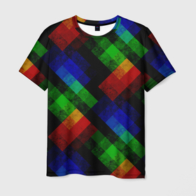 Мужская футболка 3D с принтом Разноцветный мраморный узор  в Санкт-Петербурге, 100% полиэфир | прямой крой, круглый вырез горловины, длина до линии бедер | абстрактный | зеленый | красный | мраморный | пэчворк | радужный | разноцветный | синий | черный