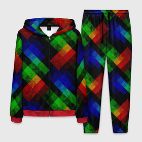 Мужской костюм 3D с принтом Разноцветный мраморный узор  в Тюмени, 100% полиэстер | Манжеты и пояс оформлены тканевой резинкой, двухслойный капюшон со шнурком для регулировки, карманы спереди | абстрактный | зеленый | красный | мраморный | пэчворк | радужный | разноцветный | синий | черный