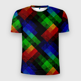 Мужская футболка 3D спортивная с принтом Разноцветный мраморный узор  в Новосибирске, 100% полиэстер с улучшенными характеристиками | приталенный силуэт, круглая горловина, широкие плечи, сужается к линии бедра | Тематика изображения на принте: абстрактный | зеленый | красный | мраморный | пэчворк | радужный | разноцветный | синий | черный