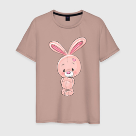 Мужская футболка хлопок с принтом розовый зайка , 100% хлопок | прямой крой, круглый вырез горловины, длина до линии бедер, слегка спущенное плечо. | заяц | кролик | лапы | мягкий | персонаж | розовый | уши | хвост