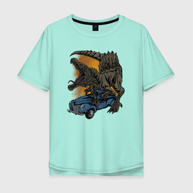 Мужская футболка хлопок Oversize с принтом Спинозавр , 100% хлопок | свободный крой, круглый ворот, “спинка” длиннее передней части | авто | динозавр | иллюстрация | машина | спинозавр