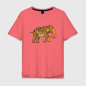Мужская футболка хлопок Oversize с принтом Тигровый слон в Санкт-Петербурге, 100% хлопок | свободный крой, круглый ворот, “спинка” длиннее передней части | 2022 | animal | cat | elephant | lion | tiger | африка | год тигра | животные | зверь | зубы | кот | кошка | лев | охотник | полосатый | природа | слон | слоненок | тигр | тигренок | тигрица | хищник