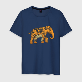 Мужская футболка хлопок с принтом Тигровый слон , 100% хлопок | прямой крой, круглый вырез горловины, длина до линии бедер, слегка спущенное плечо. | 2022 | animal | cat | elephant | lion | tiger | африка | год тигра | животные | зверь | зубы | кот | кошка | лев | охотник | полосатый | природа | слон | слоненок | тигр | тигренок | тигрица | хищник