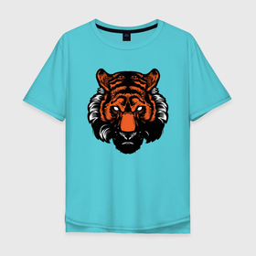 Мужская футболка хлопок Oversize с принтом Bad Tiger в Курске, 100% хлопок | свободный крой, круглый ворот, “спинка” длиннее передней части | 2022 | animal | cat | lion | tiger | год тигра | животные | зверь | зубы | кот | кошка | лев | охотник | полосатый | природа | тигр | тигренок | тигрица | хищник