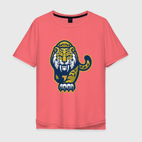 Мужская футболка хлопок Oversize с принтом Тигр Охотник , 100% хлопок | свободный крой, круглый ворот, “спинка” длиннее передней части | 2022 | animal | cat | lion | tiger | год тигра | животные | зверь | зубы | кот | кошка | лев | охотник | полосатый | природа | тигр | тигренок | тигрица | хищник