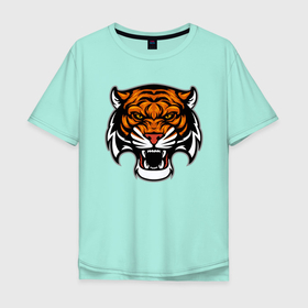 Мужская футболка хлопок Oversize с принтом Оскал , 100% хлопок | свободный крой, круглый ворот, “спинка” длиннее передней части | 2022 | animal | cat | lion | tiger | год тигра | животные | зверь | зубы | кот | кошка | лев | охотник | полосатый | природа | тигр | тигренок | тигрица | хищник