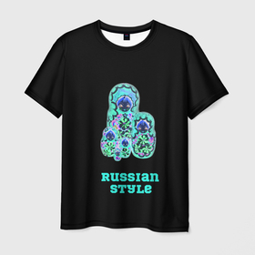 Мужская футболка 3D с принтом русский стиль матрешка в Новосибирске, 100% полиэфир | прямой крой, круглый вырез горловины, длина до линии бедер | матрешка | народный | неоновый | русский | стиль | этно