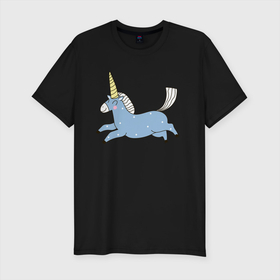 Мужская футболка хлопок Slim с принтом Единорог в полете в Санкт-Петербурге, 92% хлопок, 8% лайкра | приталенный силуэт, круглый вырез ворота, длина до линии бедра, короткий рукав | в точечку | выдуманное животное | единорог | лошадь | мифическое животное | рог