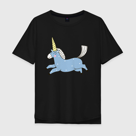 Мужская футболка хлопок Oversize с принтом Единорог в полете в Тюмени, 100% хлопок | свободный крой, круглый ворот, “спинка” длиннее передней части | Тематика изображения на принте: в точечку | выдуманное животное | единорог | лошадь | мифическое животное | рог