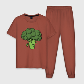 Мужская пижама хлопок с принтом Брокколи , 100% хлопок | брюки и футболка прямого кроя, без карманов, на брюках мягкая резинка на поясе и по низу штанин
 | брокколи | еда | зож | капуста | овощ | растения