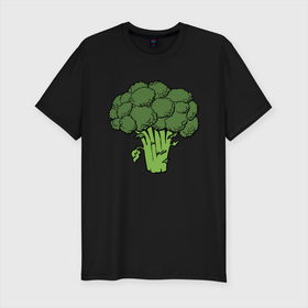 Мужская футболка хлопок Slim с принтом Брокколи в Тюмени, 92% хлопок, 8% лайкра | приталенный силуэт, круглый вырез ворота, длина до линии бедра, короткий рукав | брокколи | еда | зож | капуста | овощ | растения