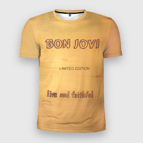 Мужская футболка 3D спортивная с принтом Live and Faithful - Bon Jovi в Екатеринбурге, 100% полиэстер с улучшенными характеристиками | приталенный силуэт, круглая горловина, широкие плечи, сужается к линии бедра | Тематика изображения на принте: bon jovi | john | альбом | арена | бон | бон джови | глэм | группа | джови | джон | метал | музыка | надпись | песни | поп | попрок | рок | рокер | смайл | солист | софт | стена | хард | хеви | хевиметал