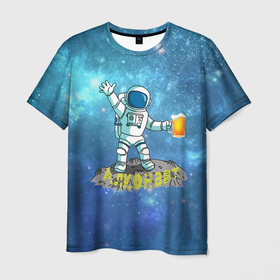 Мужская футболка 3D с принтом АЛКОНАВТ. АСТРОНАВТ С ПИВОМ в Санкт-Петербурге, 100% полиэфир | прямой крой, круглый вырез горловины, длина до линии бедер | кринж | мем | мемы | молодёжно | рофл