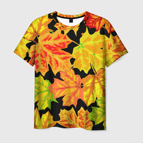 Мужская футболка 3D с принтом LEAF FALL / AUTUMN в Белгороде, 100% полиэфир | прямой крой, круглый вырез горловины, длина до линии бедер | Тематика изображения на принте: autumn | fall | акварель | листопад | опавшие листья | цвеные листья | цвет