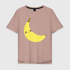 Мужская футболка хлопок Oversize с принтом Веселый банан в Курске, 100% хлопок | свободный крой, круглый ворот, “спинка” длиннее передней части | банан | еда | иллюстрация | плод | рисунок | с глазами