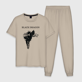 Мужская пижама хлопок с принтом Дракон  , 100% хлопок | брюки и футболка прямого кроя, без карманов, на брюках мягкая резинка на поясе и по низу штанин
 | Тематика изображения на принте: black | dragon | дракон | жар | черный