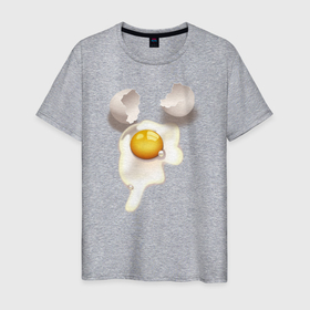 Мужская футболка хлопок с принтом Яйцо разбитое в Кировске, 100% хлопок | прямой крой, круглый вырез горловины, длина до линии бедер, слегка спущенное плечо. | белок | еда | желток | разбитое | скорлупа | яйцо