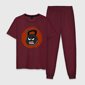 Мужская пижама хлопок с принтом Angry Kettlbell в Кировске, 100% хлопок | брюки и футболка прямого кроя, без карманов, на брюках мягкая резинка на поясе и по низу штанин
 | арт | гиря | качалка | кроссфит | лицо | спорт