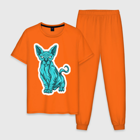 Мужская пижама хлопок с принтом Сфинкс в Тюмени, 100% хлопок | брюки и футболка прямого кроя, без карманов, на брюках мягкая резинка на поясе и по низу штанин
 | египет | звери | кошка | сфинкс